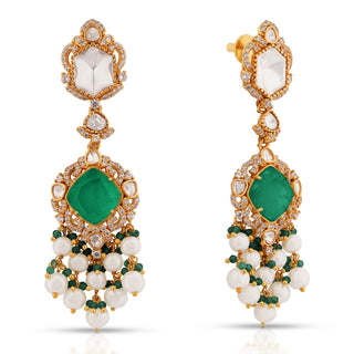 Roshni - Emerald Green Polki & White Doublet Necklace