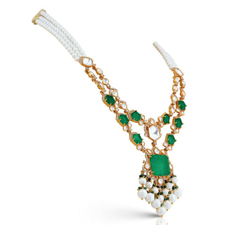 Roshni - Emerald Green Polki & White Doublet Necklace