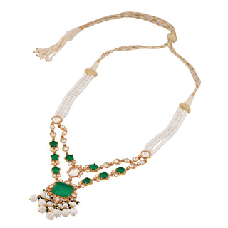 Roshni - Emerald Green Polki & White Doublet Necklace
