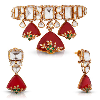 Lyana - Red & Green Doublet Drop Choker Set