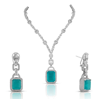 Iffat - Cubic Zirconia Blue Necklace Set