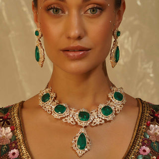 Melek - Green Stoned American Diamond Choker Set