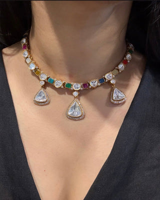 Samaira - Polki and Red Stone Necklace Set