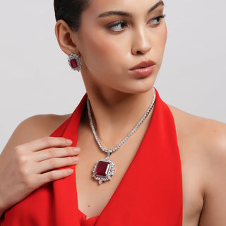 Kendra - Green Stone Centred CZ Necklace Set