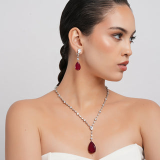 Amima - CZ & Ruby Stone Necklace Set