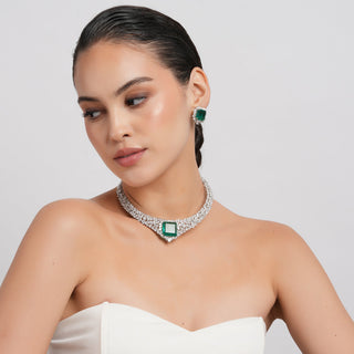 Ammarah - Green Stone Centred CZ Necklace Set