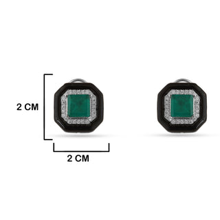 Hira - Black Enamel & Green Doublet Earrings