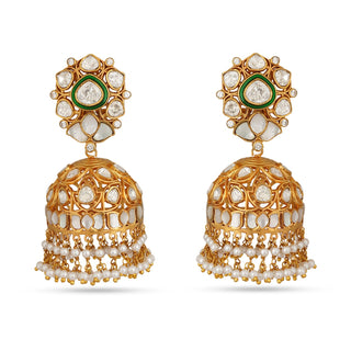 Gold Kundan Jhumki Earrings