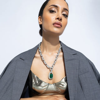 Aneezah - Cubic Zirconia Green Stone Necklace