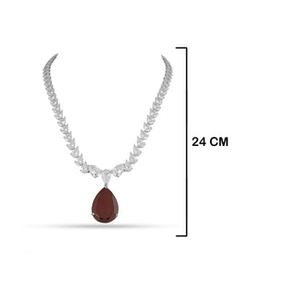 Zyva - Ruby Red Pendant & CZ Necklace Set