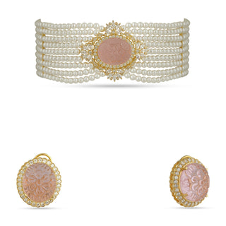 Angelica - Pink Carved Doublet & Pearl Choker