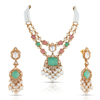 Polki Mint & Pink Necklace