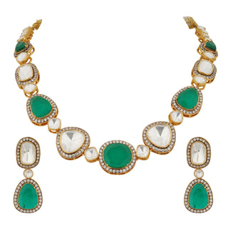 Polki and Emerald Green Stone Necklace Set