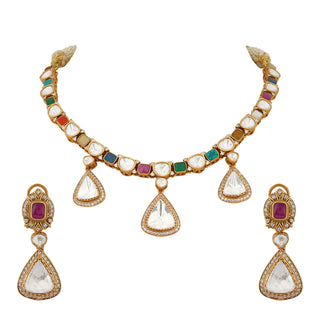 Polki and Multi-Colour Stone Necklace Set