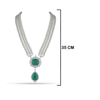 Aighar - Pearl & Green Doublet Stone CZ Long Necklace