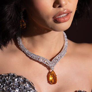 Yellow Stone Drop Necklace Set