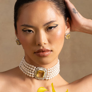 Yellow Stone Pearl Choker Set